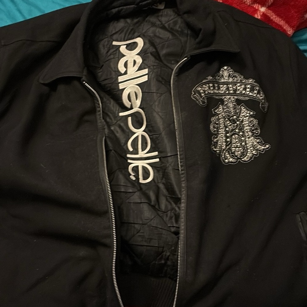 Pelle Pelle Black Bomber Jacket with Silver Embroidery